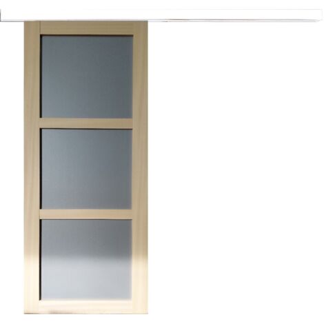 Puerta corredera de Ayous de 3 paneles en gris claro H204 x L73 cm, riel de aluminio con banda blanca, GD MENUISERIES