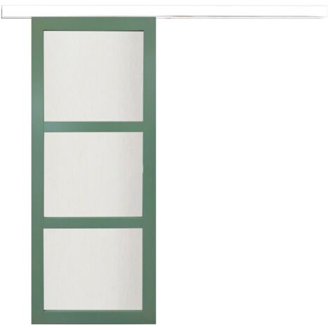 Puerta corredera de color verde claro con vidrio H204 x L83 cm, riel de banda blanca para GD MENUISERIES