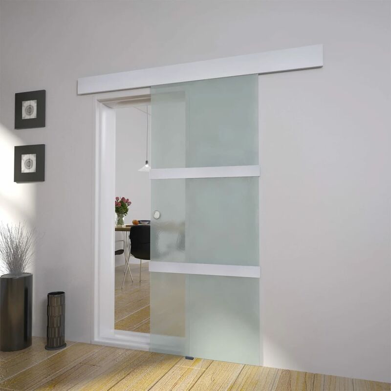 

Puerta corredera de cristal y aluminio 178 cm plateado - Plateado