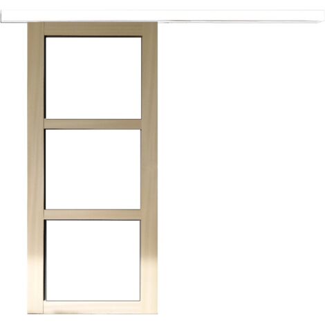 Puerta corredera de madera Ayous con acristalamiento transparente H204 x L73 cm, riel de aluminio con banda blanca, GD MENUISERIES