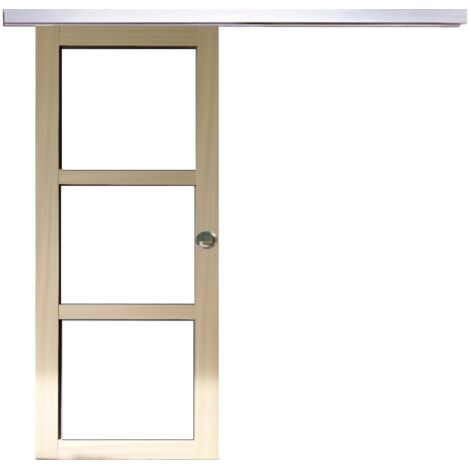 Puerta corredera de madera Ayous con acristalamiento transparente H204 x L73 cm, riel de aluminio, GD MENUISERIES