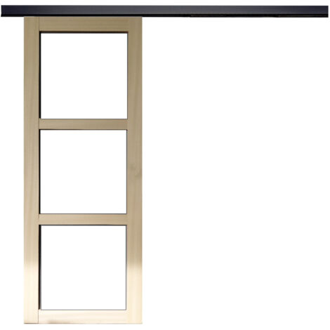 Puerta corredera de madera Ayous con acristalamiento transparente H204 x L83 cm, riel de aluminio con banda negra, GD MENUISERIES