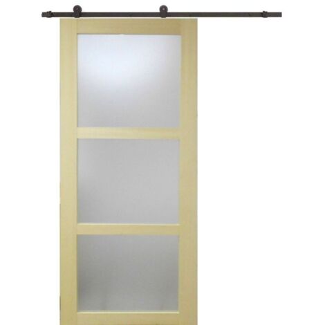 Puerta corredera de madera Ayous con cristal H204 x L73 cm, riel con ruedas para GD MENUISERIES