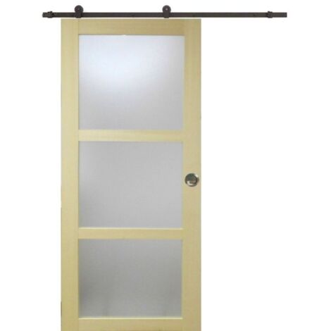 Puerta corredera de madera Ayous con cristal H204 x L93 cm, riel con ruedas, carcasas de GD MENUISERIES