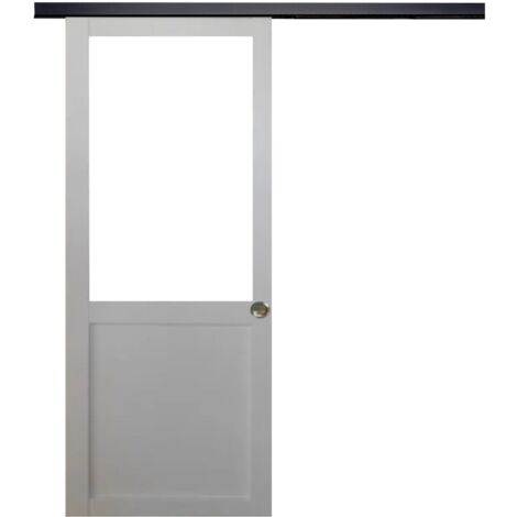 Puerta corredera de taller blanca H204 x L83 cm sin montante, riel de aluminio con banda negra, conchas de GD MENUISERIES