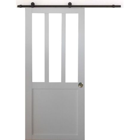 Puerta corredera de taller blanca H204 x L93 cm, riel con rodillos, conchas de GD MENUISERIES