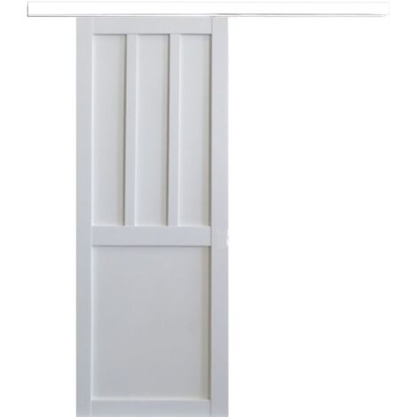 Puerta corredera de taller con 2 paneles blancos H204 x L83 cm con riel de aluminio y banda blanca Gd Menuseries