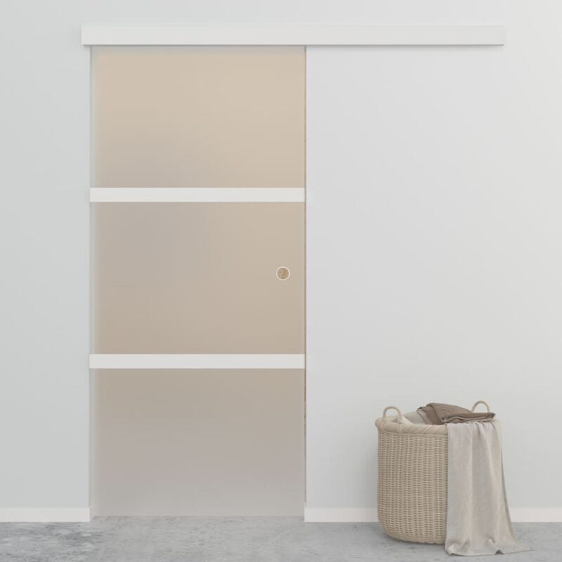 

Puerta corredera de vidrio ESG y aluminio plateado 90x205 cm