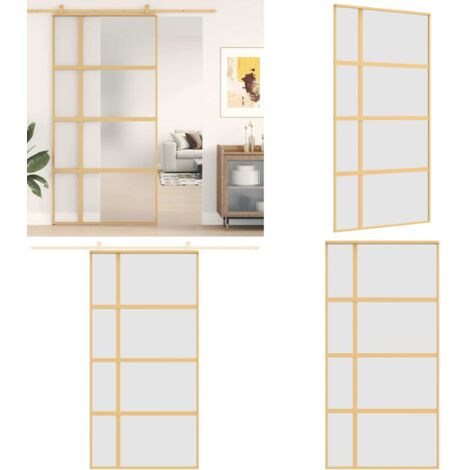 Puerta corredera dorada de vidrio ESG esmerilado y aluminio - Puerta corredera de vidrio - Puerta corredera de aluminio