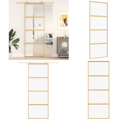 Puerta corredera dorada de vidrio ESG transparente y aluminio - Puerta corredera de vidrio - Puerta corredera de aluminio