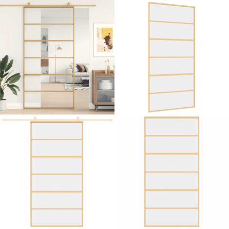 Puerta corredera dorada de vidrio ESG transparente y aluminio - Puerta Corrediza de Vidrio - Puerta Corrediza ESG Transparente