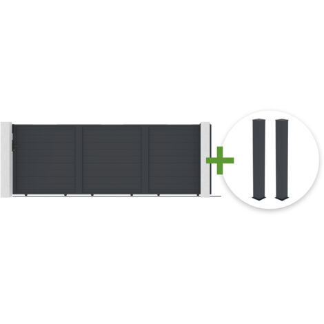 Puerta corredera EIGER 4,5 m H. 160 cm aluminio + 2 postes EIFEL 20 x 20 cm aluminio H. 190 cm aluminio gris antracita