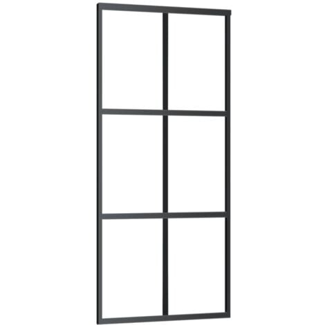 Puerta corredera ESG vidrio y aluminio negra 90x205 cm vidaXL