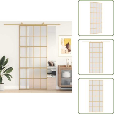 Puerta corredera esmerilada - vidaXL Puerta corredera dorada vidrio ESG esmerilado aluminio 90x205cm - Puerta corredera moderna