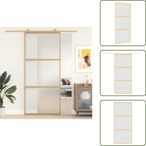 Puerta corredera esmerilada - vidaXL Puerta corredera dorada vidrio ESG esmerilado aluminio 90x205cm - Puerta corredera moderna