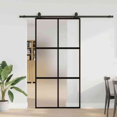 Puerta corredera herrajes negro 102,5x205 cm vidrio templado vidaXL