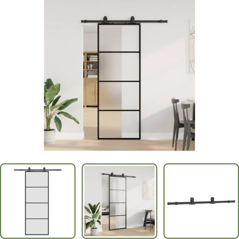 Puerta corredera interior -  Puerta corredera con juego herrajes negro 76x205 cm ESG vidrio