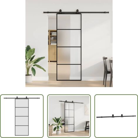 Puerta corredera interior -  Puerta corredera con juego herrajes negro 76x205 cm ESG vidrio