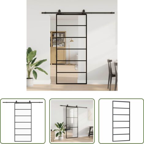 Puerta corredera interior -  Puerta corredera con set herrajes negro 90x205 cm vidrio ESG