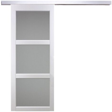 Puerta corredera Kenya blanca con vidrio H204 x L73 cm, riel de aluminio GD MENUISERIES