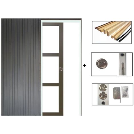 Puerta Corredera Marrón Ral7006 Acristalamiento transparente Al204 x L83 + SISTEMA de partición y kit de acabado incluidos