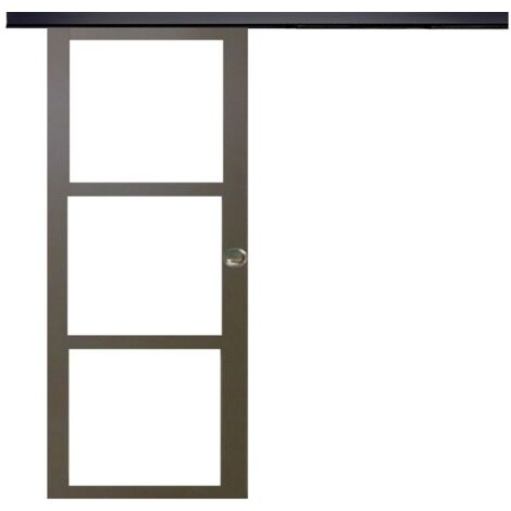 Puerta corredera marrón Ral7006 Acristalamiento transparente H204 x L83 + Riel de aluminio Listón negro y 2 carcasas
