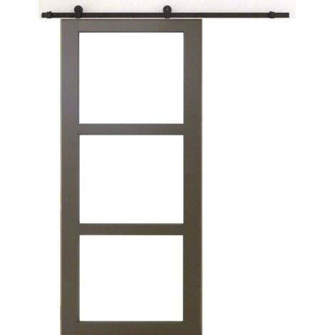 Puerta corredera marrón Ral7006 Acristalamiento transparente H204 x L83 + Riel enrollable