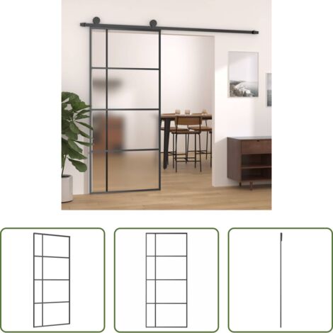 Puerta corredera negra -  Puerta corredera ESG vidrio y aluminio negra 90x205 cm