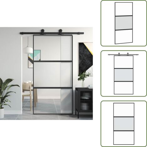 Puerta corredera negra - vidaXL Puerta corredera vidrio templado y aluminio negra 102,5x205 cm - Puerta corredera moderna