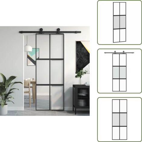 Puerta corredera negra - vidaXL Puerta corredera vidrio templado y aluminio negra 76x205 cm - Puerta corredera moderna