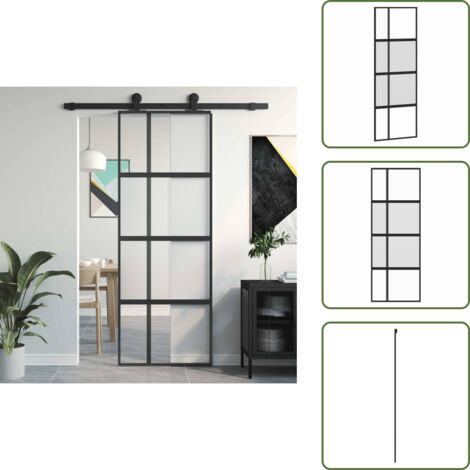 Puerta corredera negra - vidaXL Puerta corredera vidrio templado y aluminio negra 76x205 cm - Puerta corredera moderna