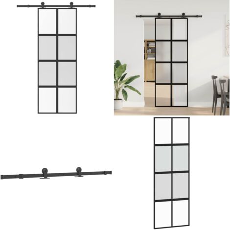 Puerta corredera set herrajes vidrio templado aluminio 76x205cm - Vidrio templado - Aluminio