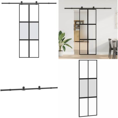 Puerta corredera set herrajes vidrio templado aluminio 76x205cm - Vidrio templado - Aluminio