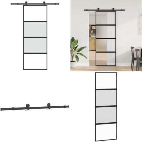 Puerta corredera set herrajes vidrio templado aluminio 76x205cm - Vidrio templado - Aluminio