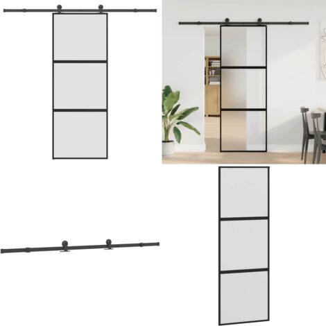 Puerta corredera set herrajes vidrio templado aluminio 76x205cm - Vidrio templado - Aluminio