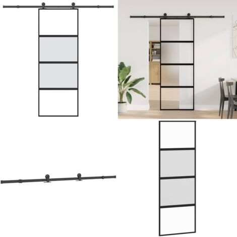 Puerta corredera set herrajes vidrio templado aluminio 76x205cm - Vidrio templado - Aluminio