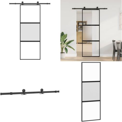 Puerta corredera set herrajes vidrio templado aluminio 76x205cm - Vidrio templado - Aluminio