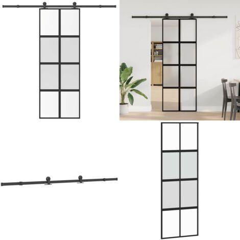 Puerta corredera set herrajes vidrio templado aluminio 76x205cm - Vidrio templado - Aluminio