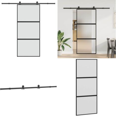 Puerta corredera set herrajes vidrio templado aluminio 90x205cm - Vidrio templado - Aluminio