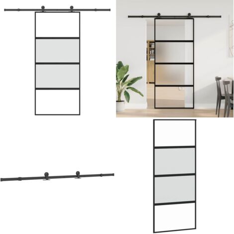 Puerta corredera set herrajes vidrio templado aluminio 90x205cm - Vidrio templado - Aluminio