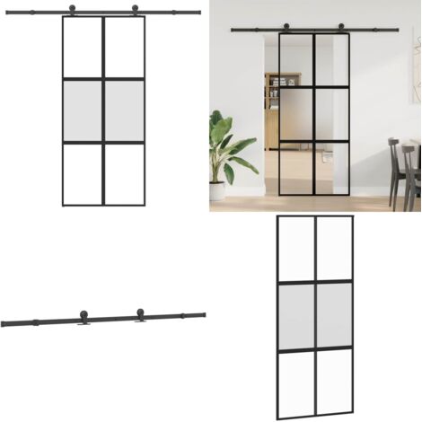 Puerta corredera set herrajes vidrio templado aluminio 90x205cm - Vidrio templado - Aluminio