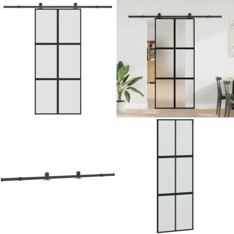 Puerta corredera set herrajes vidrio templado aluminio 90x205cm - Vidrio templado - Aluminio