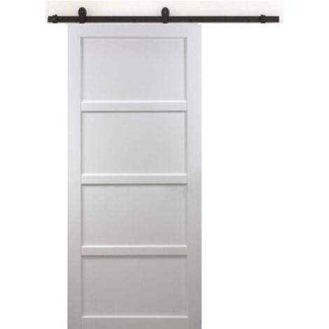 Puerta corredera Tamera blanca de 4 paneles H204 x L93 cm, riel con ruedas Gd Menuiseries
