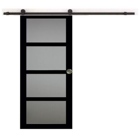 Puerta corredera Telia negra con cristal H204 x L73 cm, riel con ruedas, carcasas de GD MENUISERIES