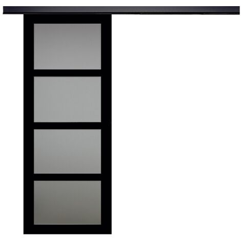 Puerta corredera Telia negra con cristal H204 x L73 cm, riel de aluminio con banda negra, GD MENUISERIES