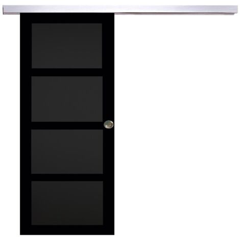 Puerta corredera Telia negra de 4 paneles H204 x L83 cm, riel de aluminio, carcasas Gd Menuiseries