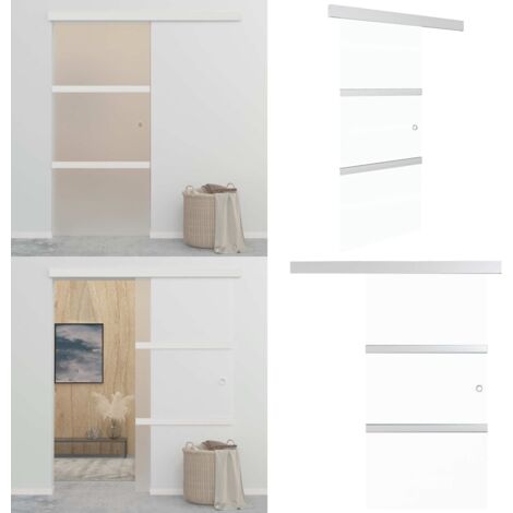 Puerta corredera vidrio ESG y aluminio plateado 90x212 cm - Puerta de vidrio - Puerta corredera de vidrio