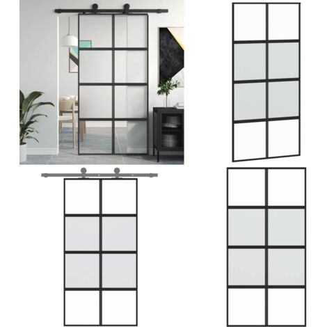 Puerta corredera vidrio templado y aluminio negra 102,5x205 cm - Vidrio templado - Aluminio