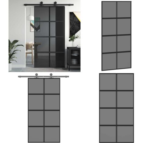 Puerta corredera vidrio templado y aluminio negra 102,5x205 cm - Vidrio templado - Aluminio