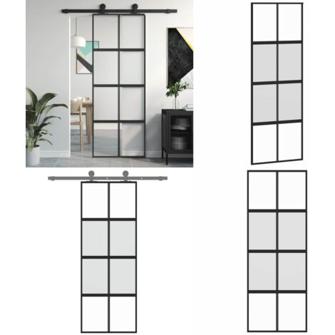 Puerta corredera vidrio templado y aluminio negra 76x205 cm - Vidrio templado - Aluminio